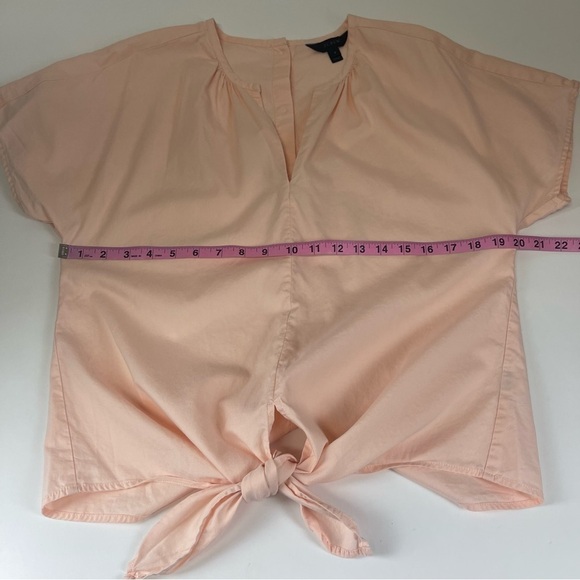 J Crew Shirt Women Small Orange Blouse Short Sleeve Tie Front Oxford Back Button - Picture 7 of 8